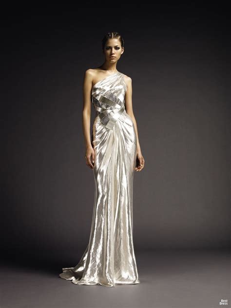 white and silver versace gown|Versace dress black and gold.